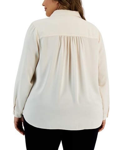 Plus Size Flap-Pocket Long-Sleeve Shirt Anne White $27.37 Tops