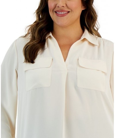 Plus Size Flap-Pocket Long-Sleeve Shirt Anne White $27.37 Tops