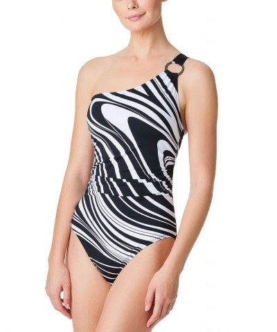 Women's New Wave Striped One-Piece Swimsuit Black $67.50 Swimsuits