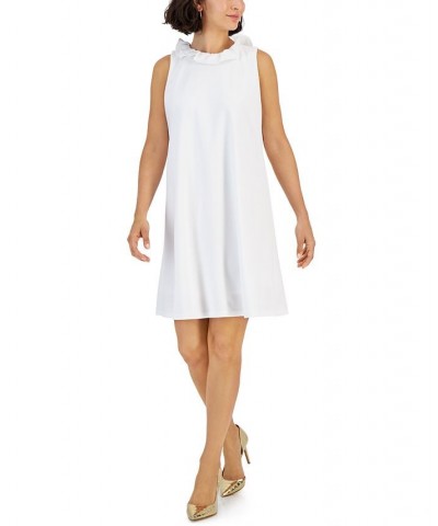 Women's Ruffle-Collar Sleeveless Shift Dress Ivory $40.05 Dresses