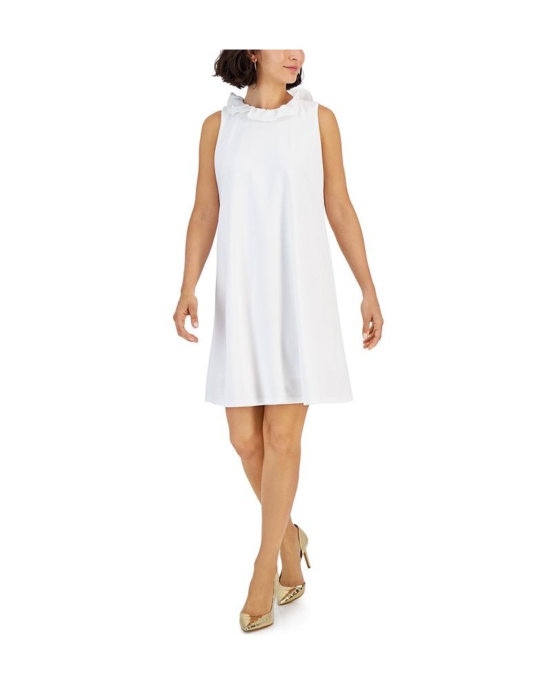 Women's Ruffle-Collar Sleeveless Shift Dress Ivory $40.05 Dresses