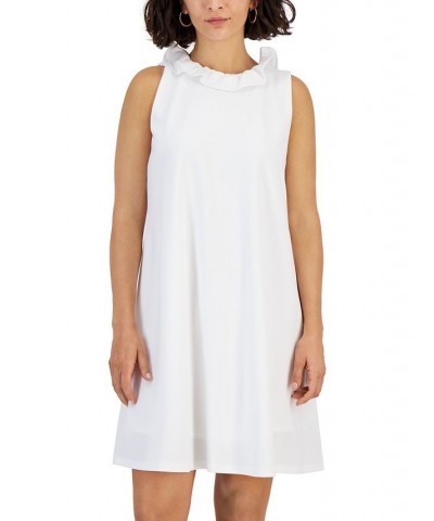 Women's Ruffle-Collar Sleeveless Shift Dress Ivory $40.05 Dresses