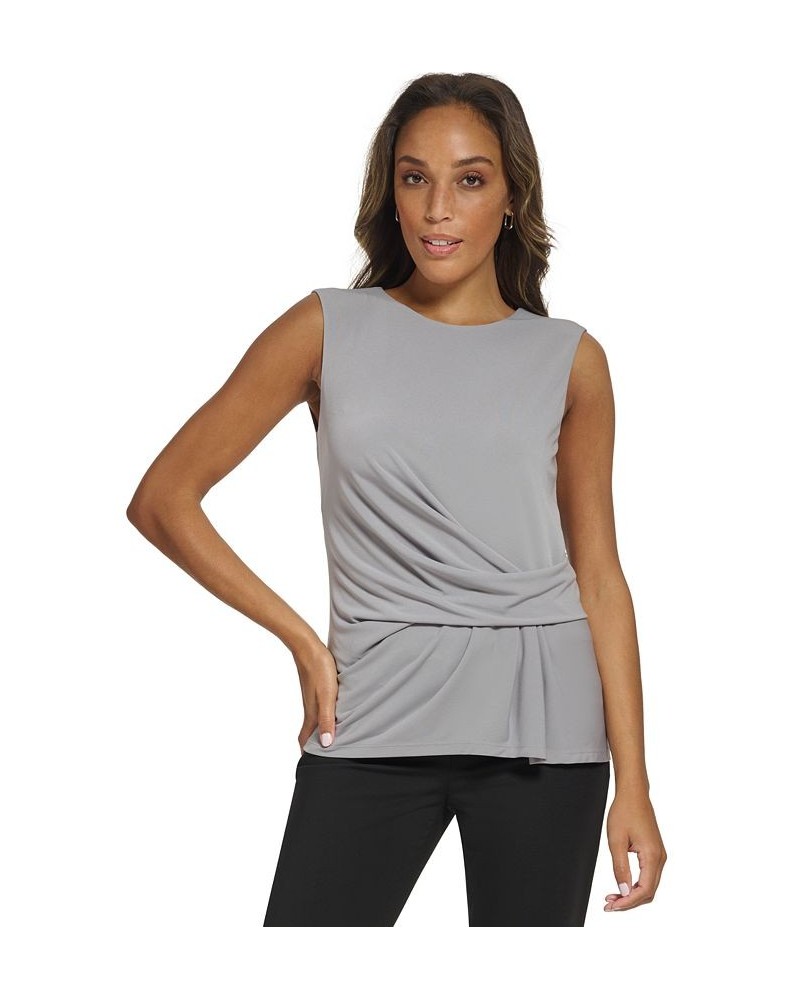 Women's Gathered Sleeveless Crewneck Top Gray $27.52 Tops