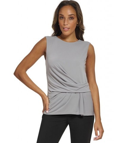 Women's Gathered Sleeveless Crewneck Top Gray $27.52 Tops