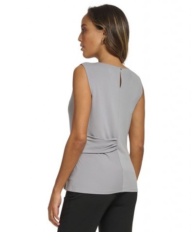 Women's Gathered Sleeveless Crewneck Top Gray $27.52 Tops