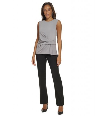 Women's Gathered Sleeveless Crewneck Top Gray $27.52 Tops