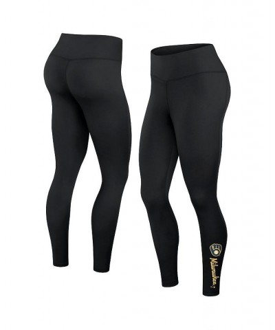 Women's Branded Black Milwaukee Brewers Wordmark Stack Leggings Black $21.60 Pants