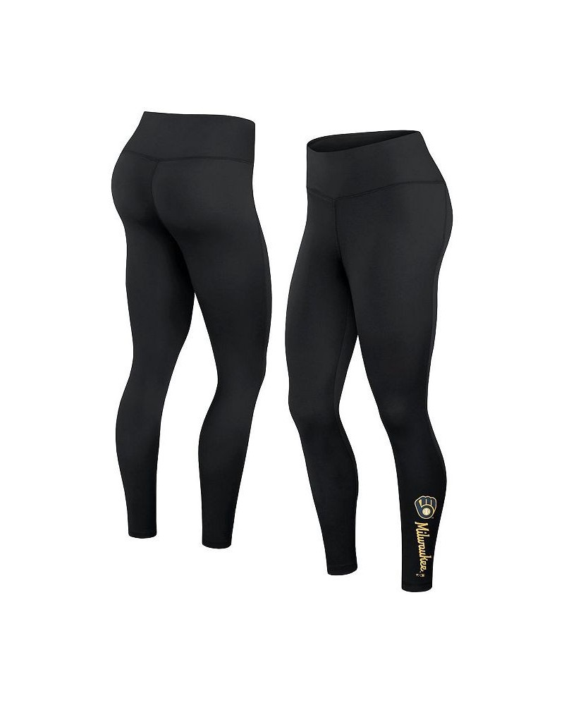 Women's Branded Black Milwaukee Brewers Wordmark Stack Leggings Black $21.60 Pants