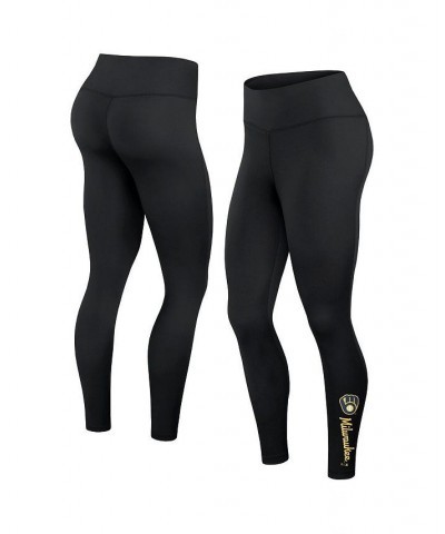 Women's Branded Black Milwaukee Brewers Wordmark Stack Leggings Black $21.60 Pants