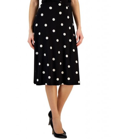 Petite Polka-Dot-Print Pull-On A-Line Skirt Black/Lily White $37.92 Skirts