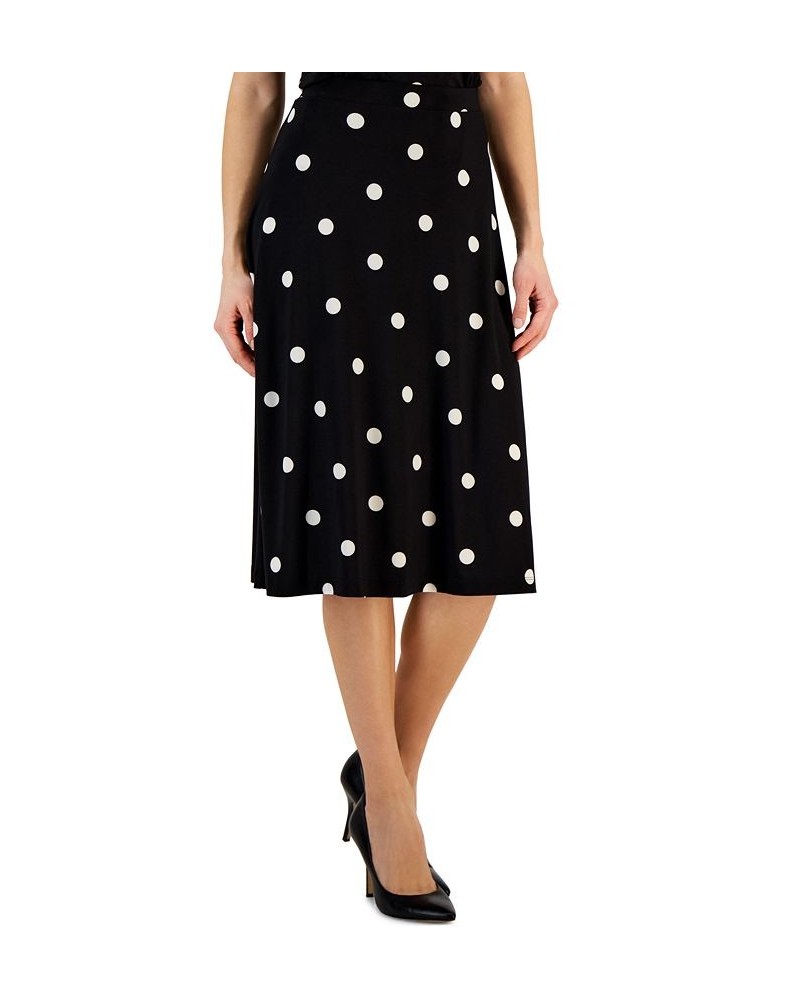 Petite Polka-Dot-Print Pull-On A-Line Skirt Black/Lily White $37.92 Skirts