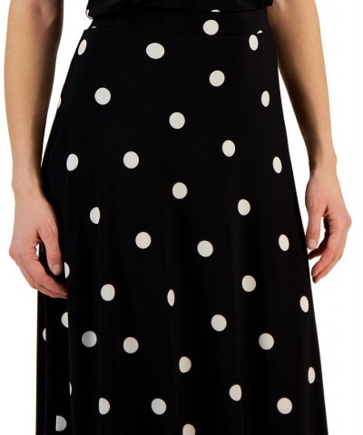 Petite Polka-Dot-Print Pull-On A-Line Skirt Black/Lily White $37.92 Skirts