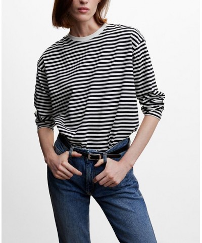 Women's Striped Cotton T-shirt Black $24.50 Tops