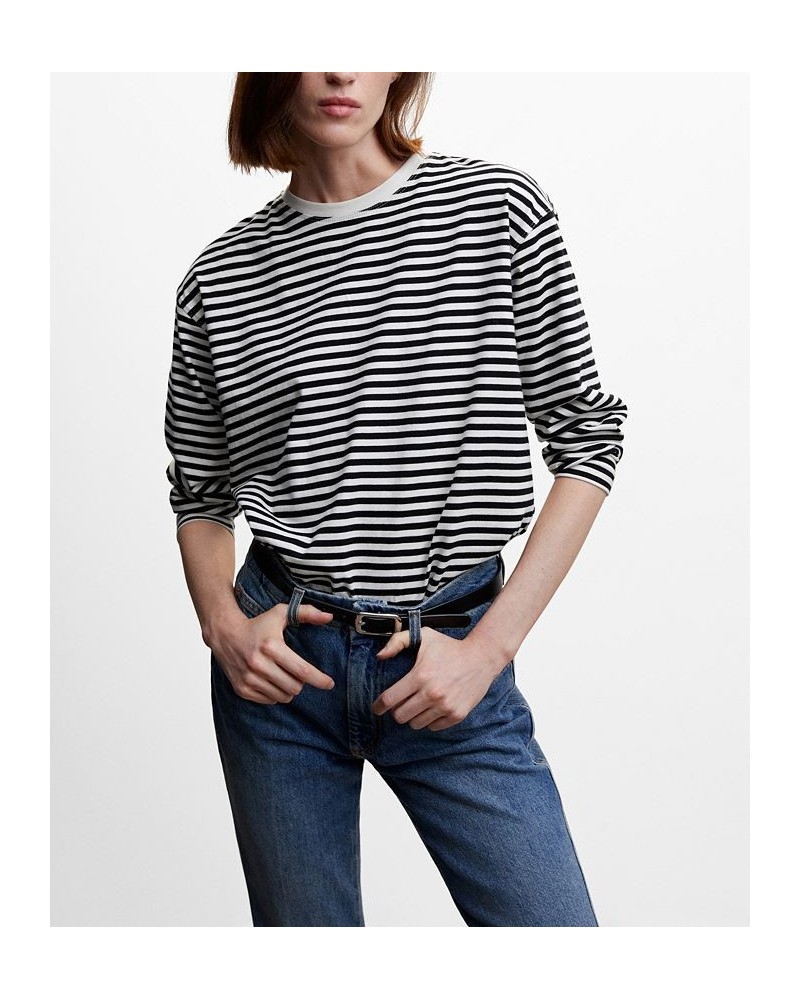 Women's Striped Cotton T-shirt Black $24.50 Tops