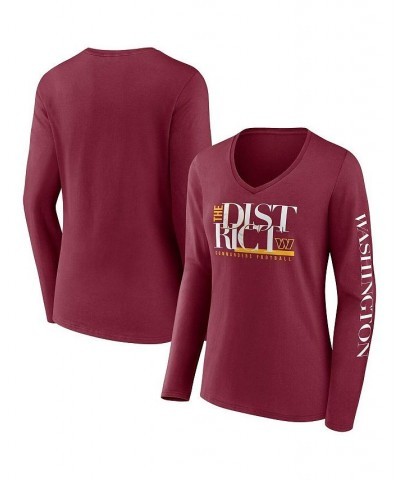 Women's Branded Burgundy Washington Commanders Hometown Sweep Long Sleeve V-Neck T-shirt Burgundy $21.50 Tops