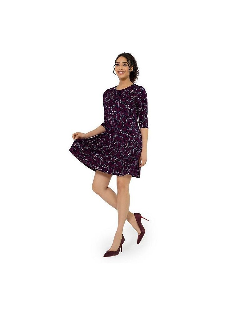 Womens Melanie ¾ Sleeve Dress Butterfly Wing Collage Orchid Haze $58.88 Dresses