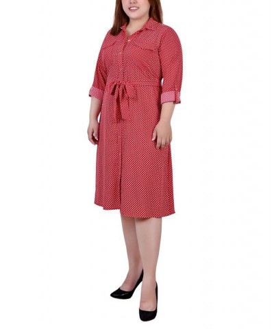 Plus Size Printed Shirt Dress Red Seadots $19.92 Dresses