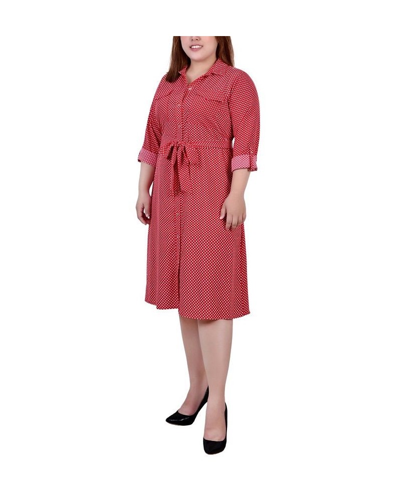 Plus Size Printed Shirt Dress Red Seadots $19.92 Dresses