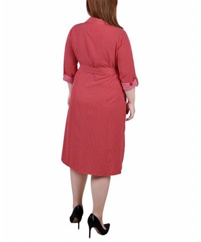 Plus Size Printed Shirt Dress Red Seadots $19.92 Dresses