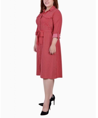 Plus Size Printed Shirt Dress Red Seadots $19.92 Dresses