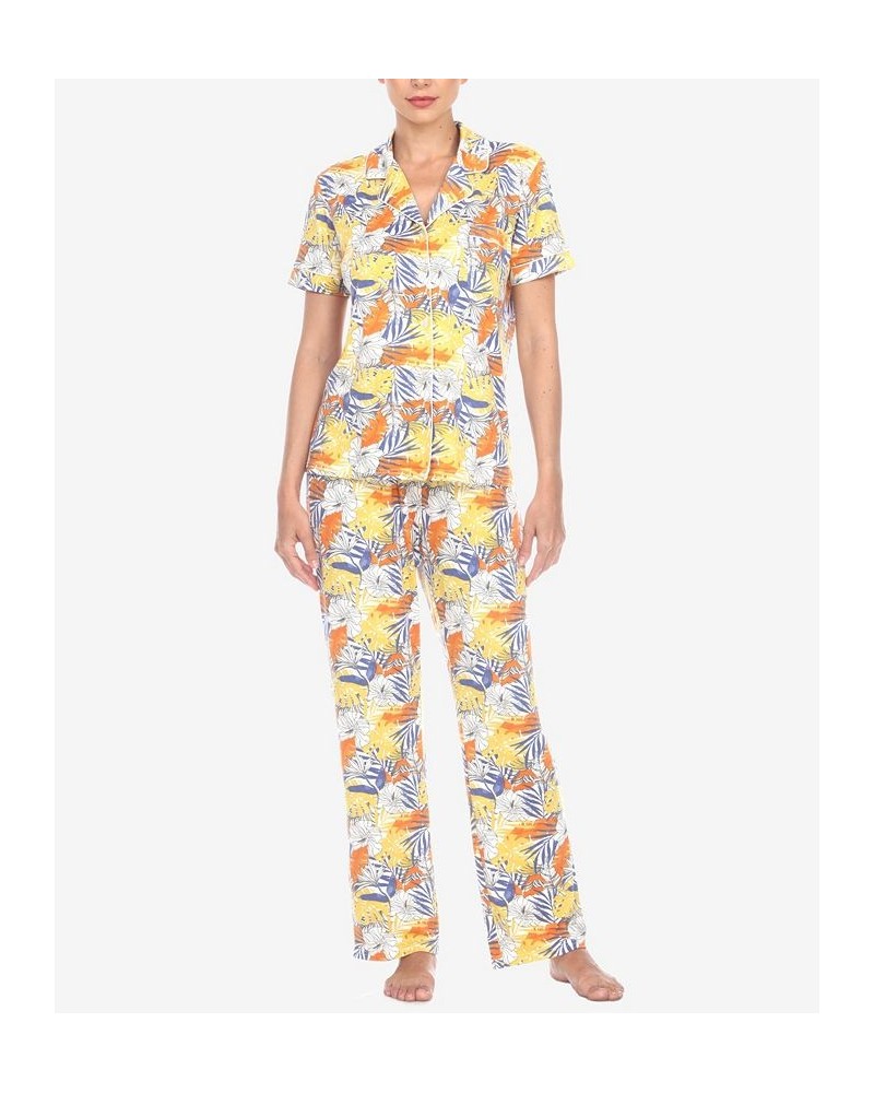 Women's 2 Piece Tropical Print Pajama Set White Tropical $33.00 Sleepwear