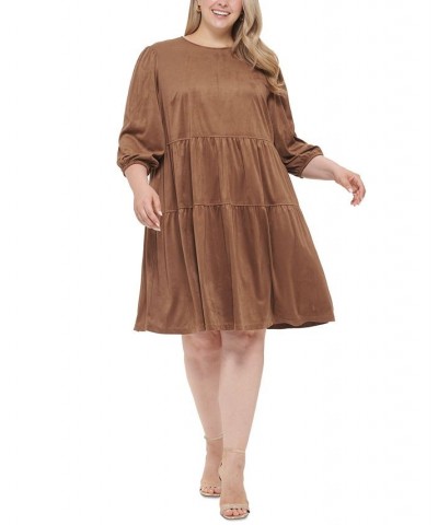Plus Size Crewneck Long-Sleeve Tiered Shift Dress Walnut $37.14 Dresses