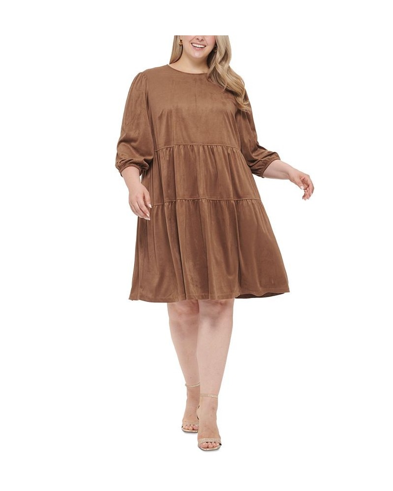 Plus Size Crewneck Long-Sleeve Tiered Shift Dress Walnut $37.14 Dresses