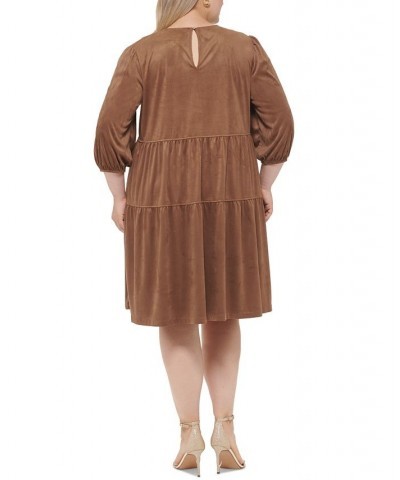 Plus Size Crewneck Long-Sleeve Tiered Shift Dress Walnut $37.14 Dresses