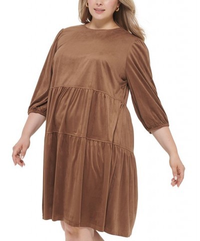 Plus Size Crewneck Long-Sleeve Tiered Shift Dress Walnut $37.14 Dresses