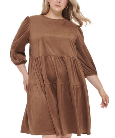 Plus Size Crewneck Long-Sleeve Tiered Shift Dress Walnut $37.14 Dresses