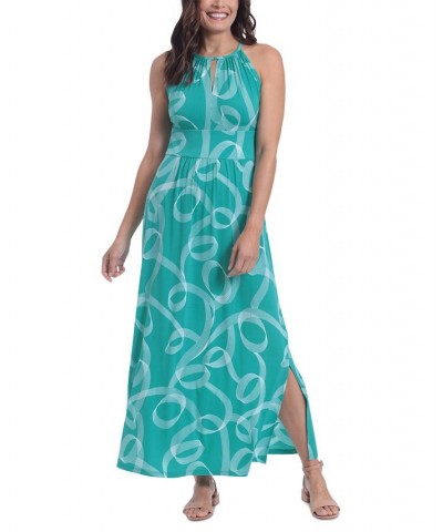 Petite Halter Keyhole Printed Maxi Dress Green $53.46 Dresses