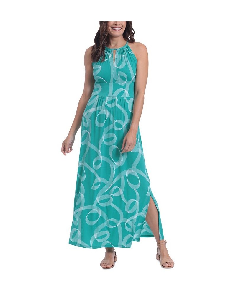 Petite Halter Keyhole Printed Maxi Dress Green $53.46 Dresses