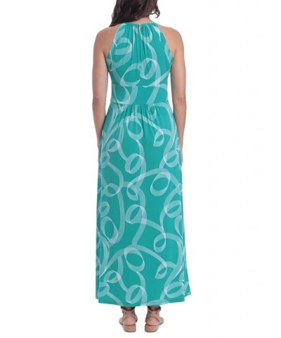 Petite Halter Keyhole Printed Maxi Dress Green $53.46 Dresses