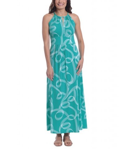 Petite Halter Keyhole Printed Maxi Dress Green $53.46 Dresses