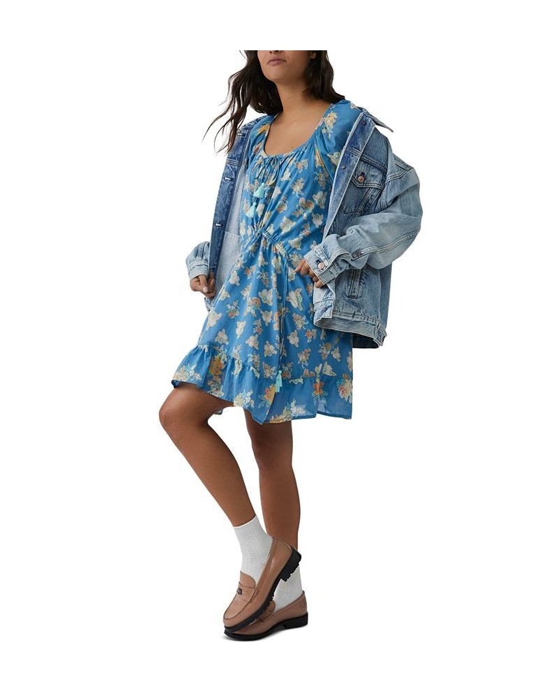 Women's Camella Printed Ruffled Cotton Babydoll Mini Dress Blue $42.78 Dresses