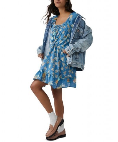 Women's Camella Printed Ruffled Cotton Babydoll Mini Dress Blue $42.78 Dresses