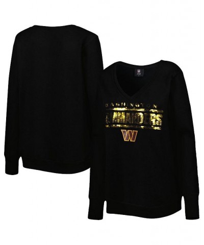 Women's Black Washington Commanders Sequin Logo V-Neck Pullover Sweatshirt Black $43.20 Sweatshirts