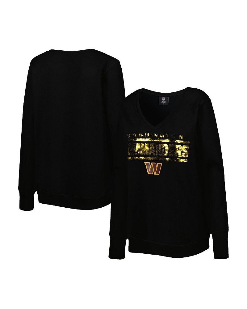 Women's Black Washington Commanders Sequin Logo V-Neck Pullover Sweatshirt Black $43.20 Sweatshirts