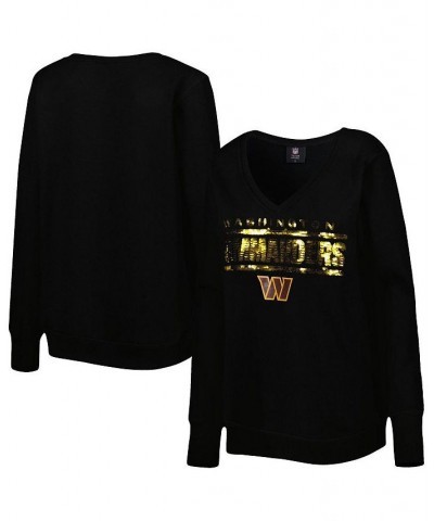 Women's Black Washington Commanders Sequin Logo V-Neck Pullover Sweatshirt Black $43.20 Sweatshirts