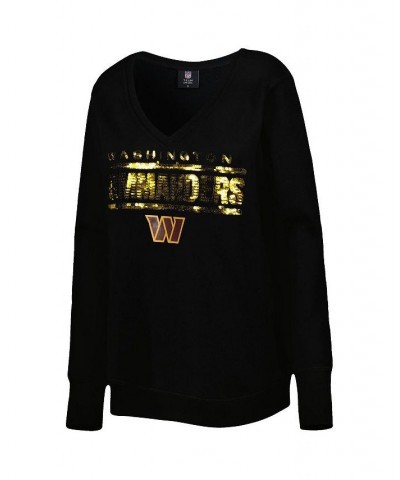 Women's Black Washington Commanders Sequin Logo V-Neck Pullover Sweatshirt Black $43.20 Sweatshirts