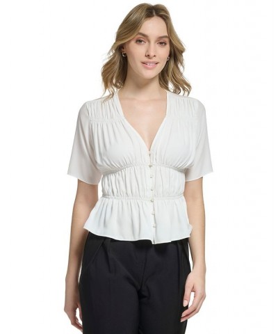 Women's X-Fit Short Sleeve V-Neck Peplum Blouse White $40.59 Tops