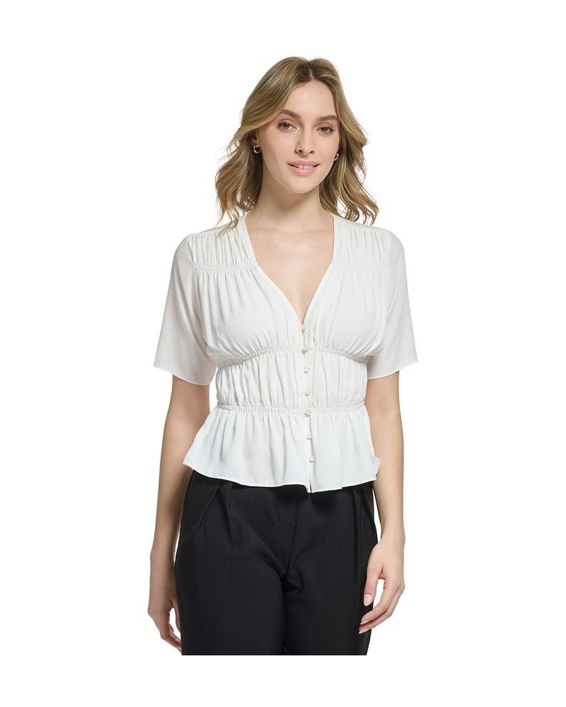 Women's X-Fit Short Sleeve V-Neck Peplum Blouse White $40.59 Tops