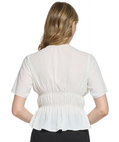 Women's X-Fit Short Sleeve V-Neck Peplum Blouse White $40.59 Tops