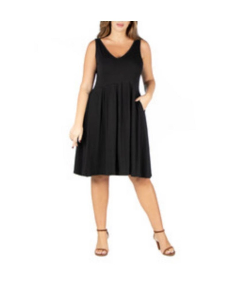 Plus Size Midi Fit and Flare Pocket Dress Black $25.07 Dresses