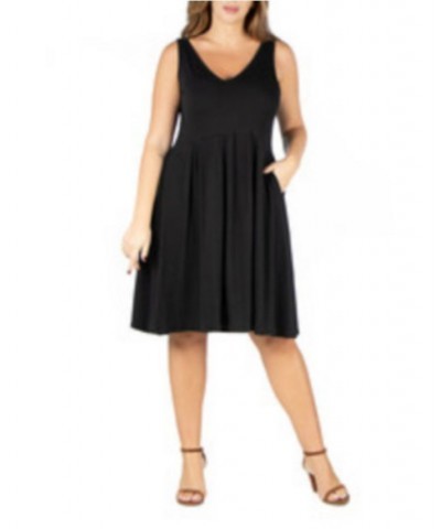 Plus Size Midi Fit and Flare Pocket Dress Black $25.07 Dresses