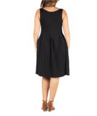 Plus Size Midi Fit and Flare Pocket Dress Black $25.07 Dresses