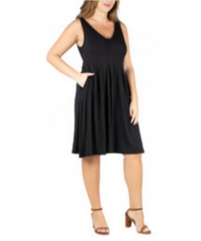 Plus Size Midi Fit and Flare Pocket Dress Black $25.07 Dresses