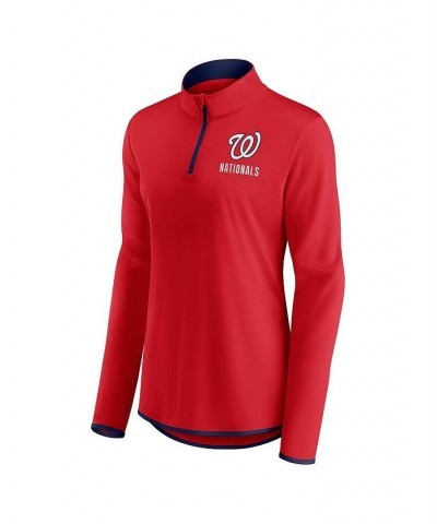 Women's Branded Red Washington Nationals Worth The Drive Quarter-Zip Jacket Red $31.20 Jackets
