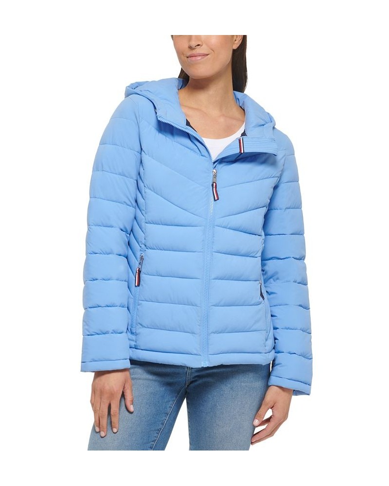 Women's Hooded Packable Puffer Coat Navy $42.90 Coats