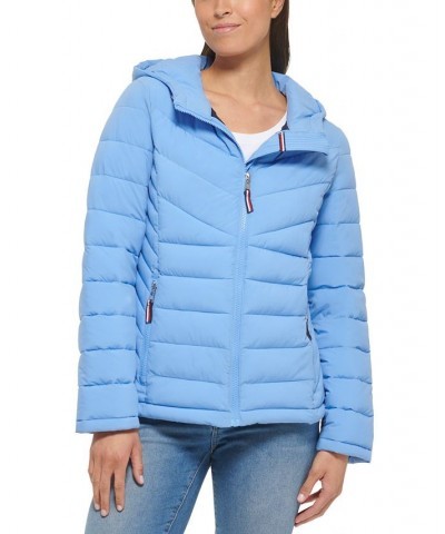 Women's Hooded Packable Puffer Coat Navy $42.90 Coats